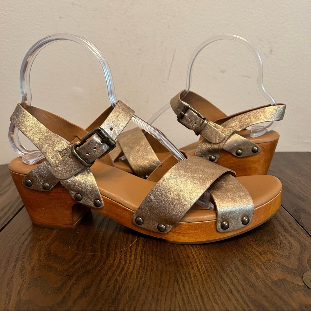 Patricia Nash Sandals Gigi Clogs Studded Leather Metallic Gold‎ Chunky Size 11